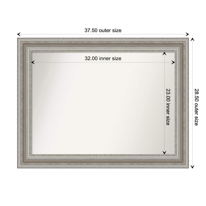 Parlor Silver Framed Non-Beveled Custom Wall Mirror, Bathroom Vanity Mirror - Outer Size: 37.5 x 28.5