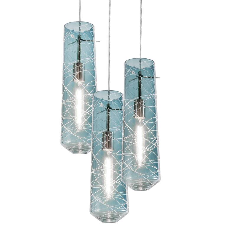 Spun 3 Light Round Pendant - Steel Blue