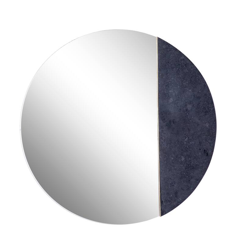 Black Glass Wall Mirror with Marble Accent - 28 x 1 x 28Round