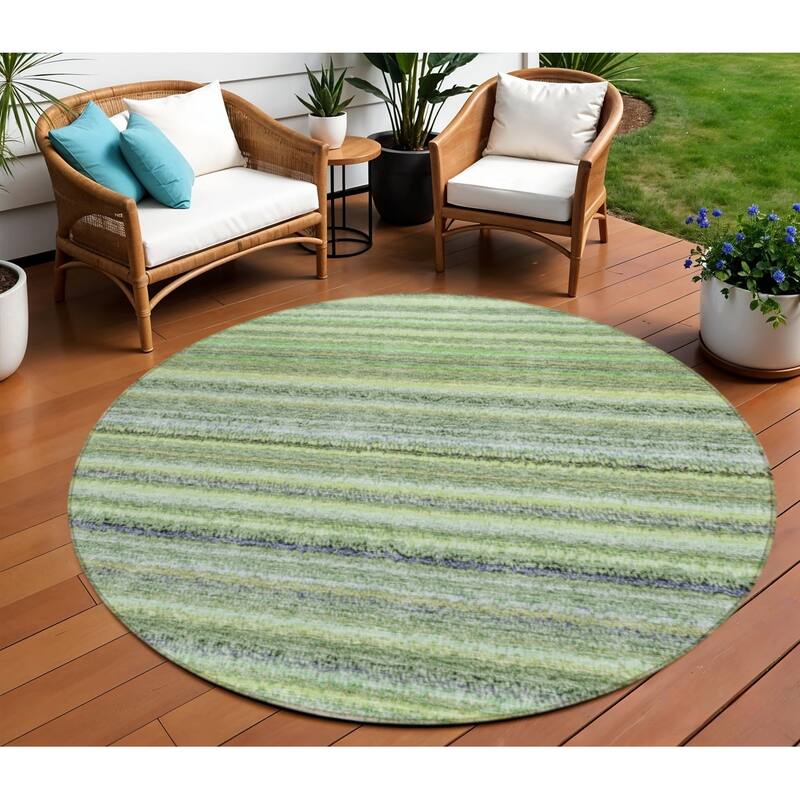 HomeRoots Striped Transitional Rectangle Outdoor Rug - 8' Round