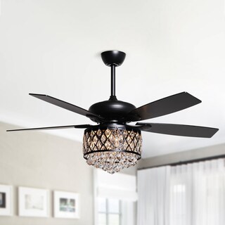 52-inch Modern 5-Blade Black Crystal Chandelier Ceiling Fan with Remote