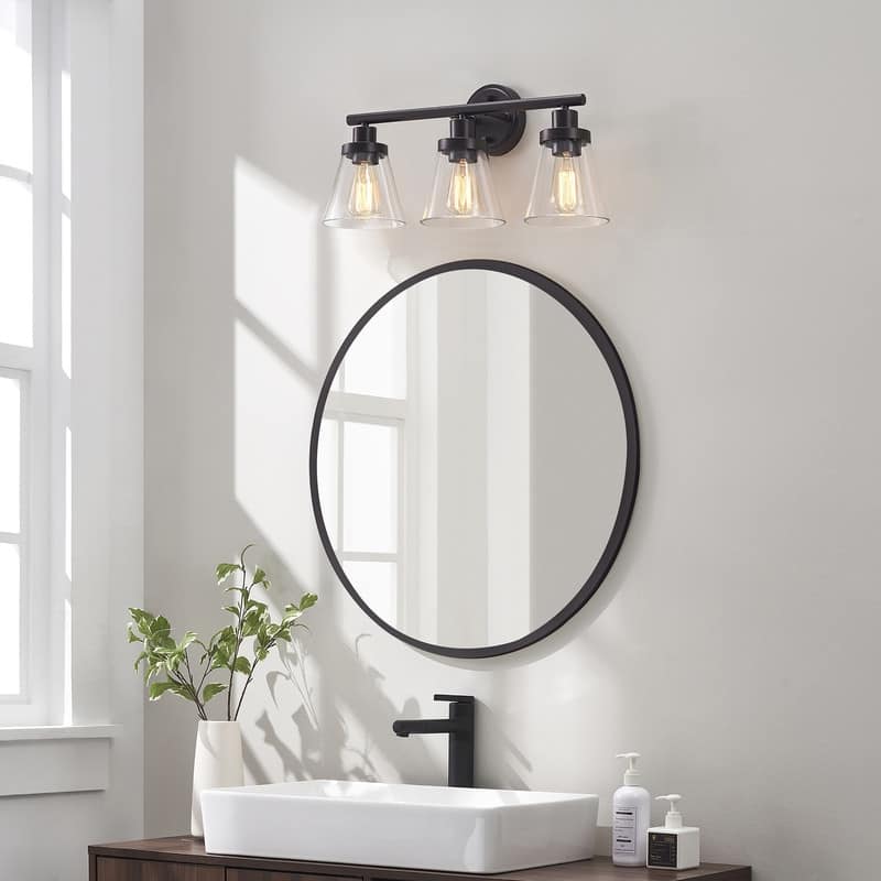 KAWOTI 22.25 inch 3-Light Bathroom Vanity Light with Bell Glass Shade