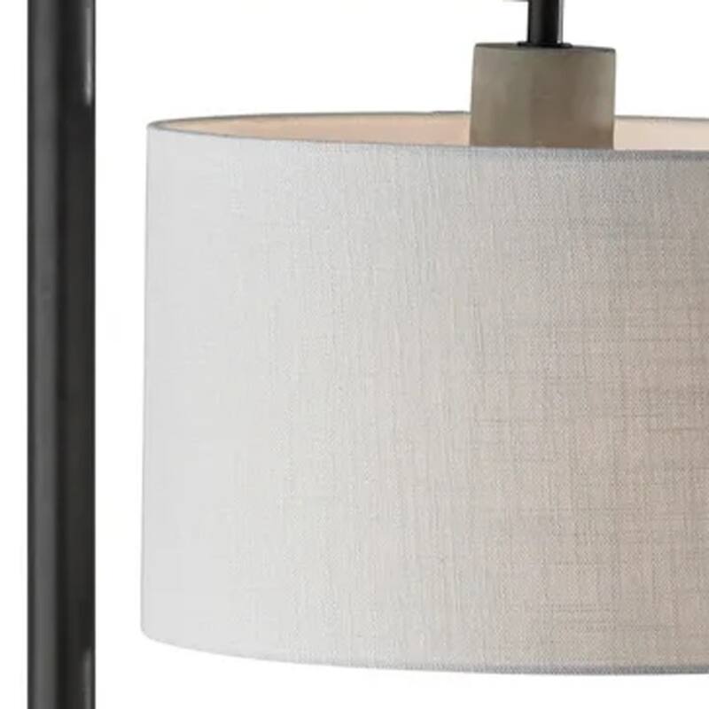 61" Tall Arc Floor Lamp with Cement Base and White Drum Shade Black Steel Frame for Living Room - 60.75”H x 14”W x 18.5”D