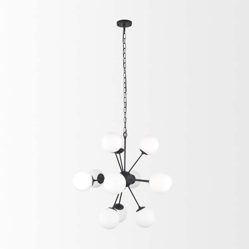 Barbara Matte Black Metal w/ Frosted Glass Globes 11-Light Chandelier - 31.5L x 31.5W x 31.5H