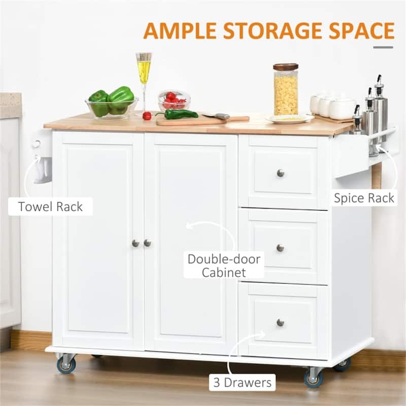 Multi-Functional Rubber Wood Counter Kitchen Cart with Cabinet Storage and Drop Leaf Extension - 50.75" L x 29.25" W x 36.5" H