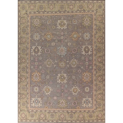 Vegetable Dye Oushak Turkish Large Rug Hand-Knotted Grey Wool Carpet - 10'5"x 13'8"