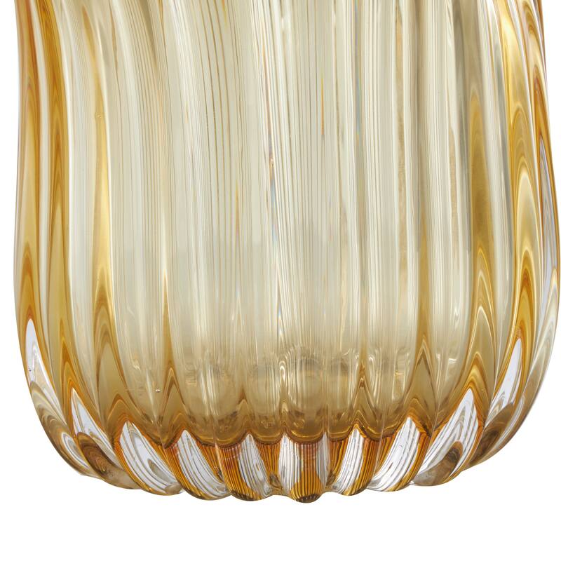 Orange Glass Ribbed Ombre Abstract Decorative Vase with Folded Curve Opening