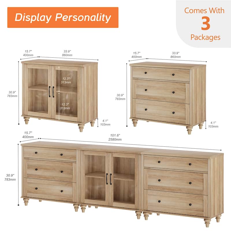 Farmhouse TV Stand with Glass Door, Oak