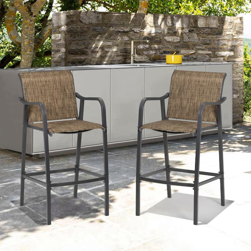 Lightweight Bar Height Barstools Outdoor Bar Stools Patio Bar Chairs - 21.3" W x 22.5" D x 44" H - Set of 2, Earth