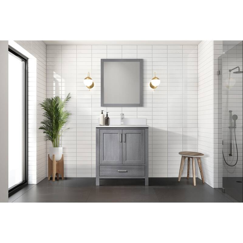Jacques 30 in. W x 22 in. D White Bath Vanity, Cultured Marble Top, and 28 in. Mirror