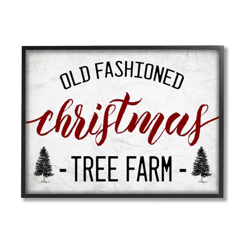 Stupell Red Christmas Rustic Tree Farm Sign Framed Wall Art - 11 x 14 - Black