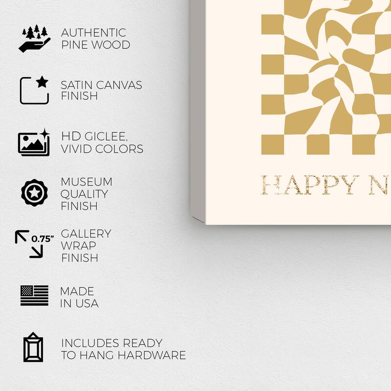 Wynwood Studio Canvas Holiday and Seasonal New Year s Checker Pattern Gold Glam Wall Art Canvas Print