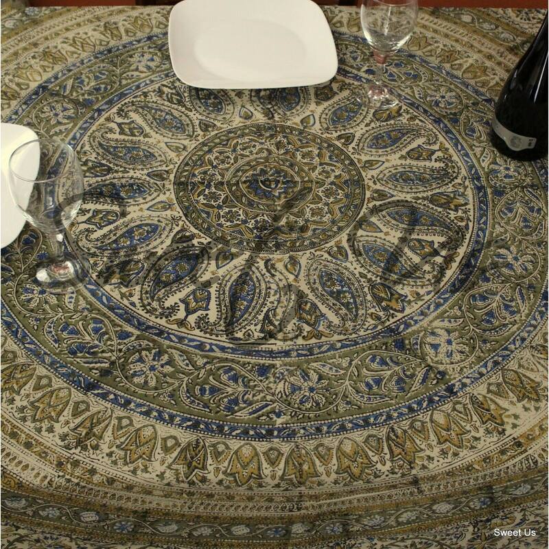 Kalamkari Cotton Block Print Floral Bless Paisley Tablecloth Rectangle