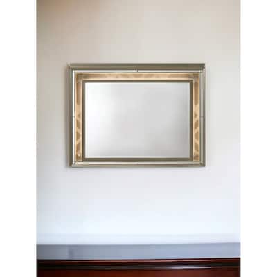 HomeRoots 37" Champagne Lighted Wood Framed Mounted Dresser Mirror - 49' X '37' X '2