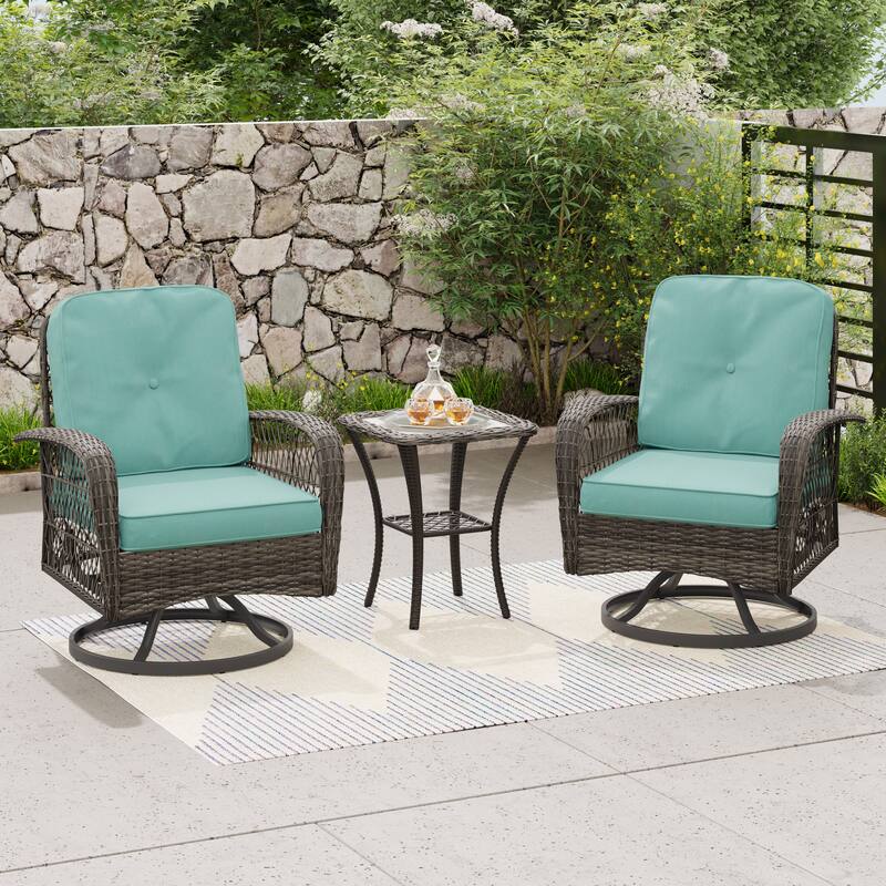 Corvus Livorno Outdoor 3-piece Steel Wicker Swivel Chat Set - Aqua