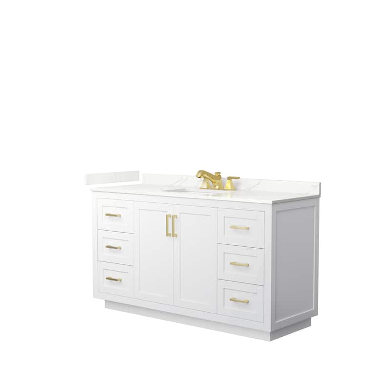Miranda 60-inch Single Vanity, Quartz Top - White, Gold Trim, Giotto Quartz Top