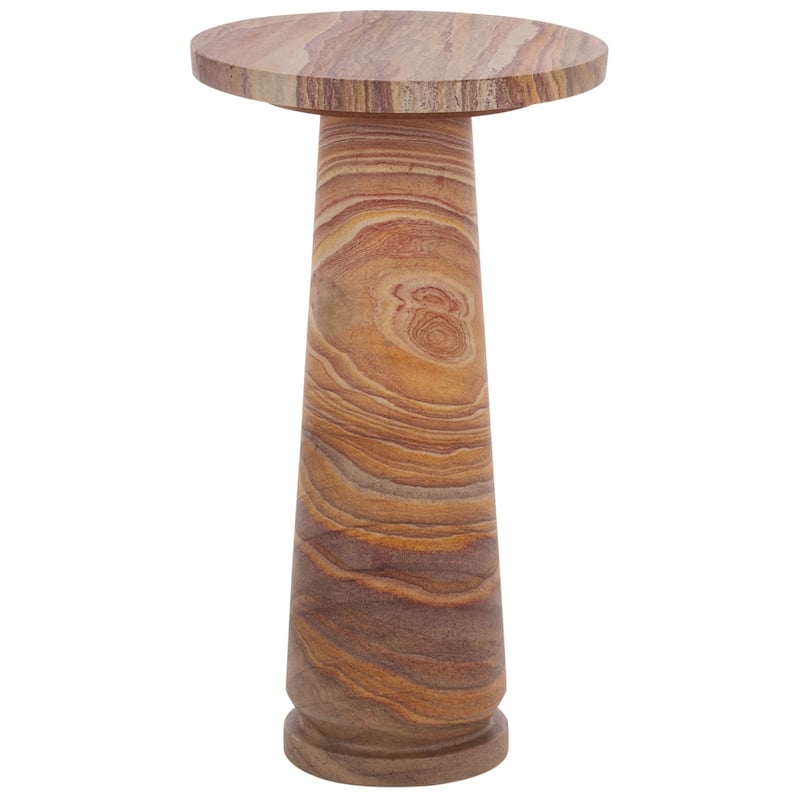 SAFAVIEH Couture Valentia Round Marble Accent Table - 10" W x 10" D x 18" H - Brown