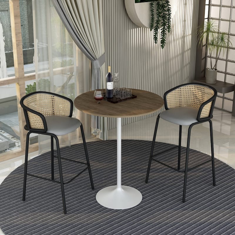 LeisureMod Verve 36" Round Dining Table with MDF Wood TableTop and White Steel Base for Kitchen & Dining Room