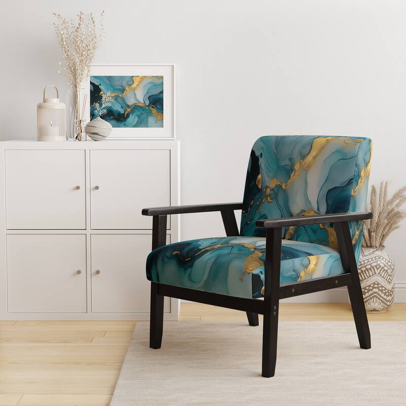 Designart "Segment Layers of Marbled Rock" Upholstered Fractals Accent Chair and Arm Chair - Arm Chair - Turquoise & Gold