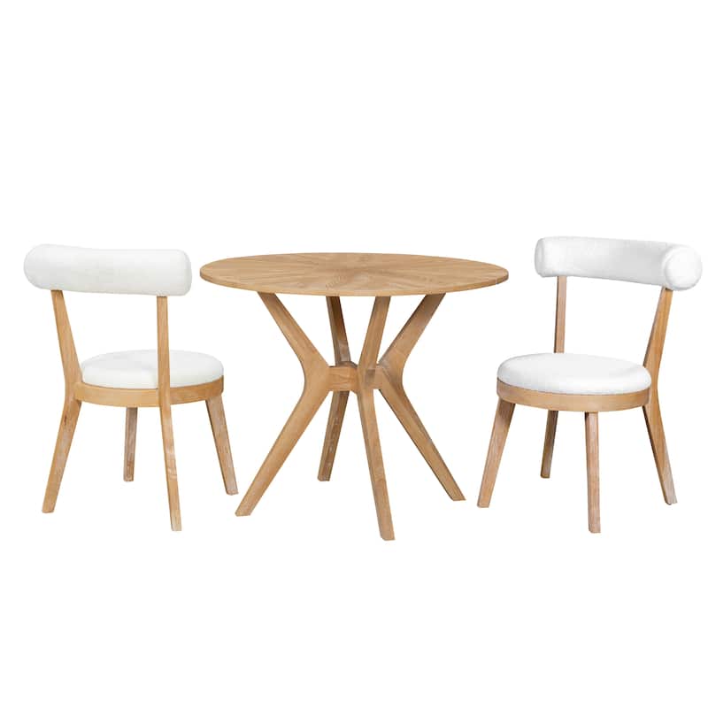 Modern 39.4" Round Dining Table Set with 2 Chairs, Intersecting Wooden Legs, Rubberwood & Plywood Construction