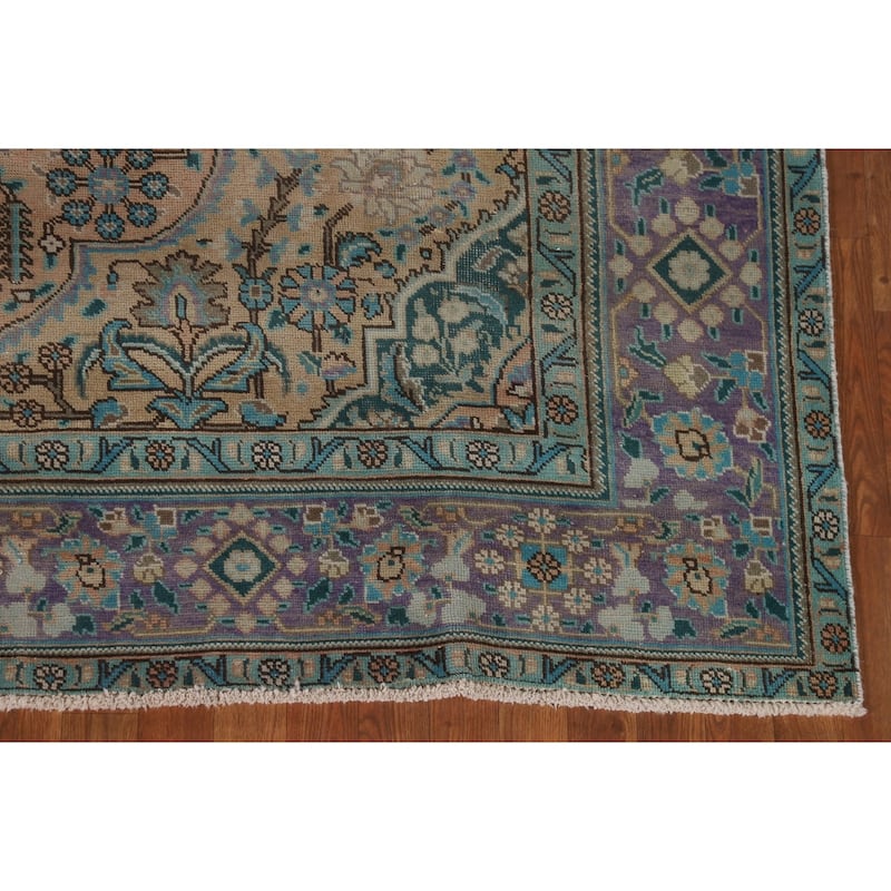 Over-Dyed Tabriz Persian Vintage Area Rug Hand-Knotted Wool Carpet - 7'0"x 10'11"