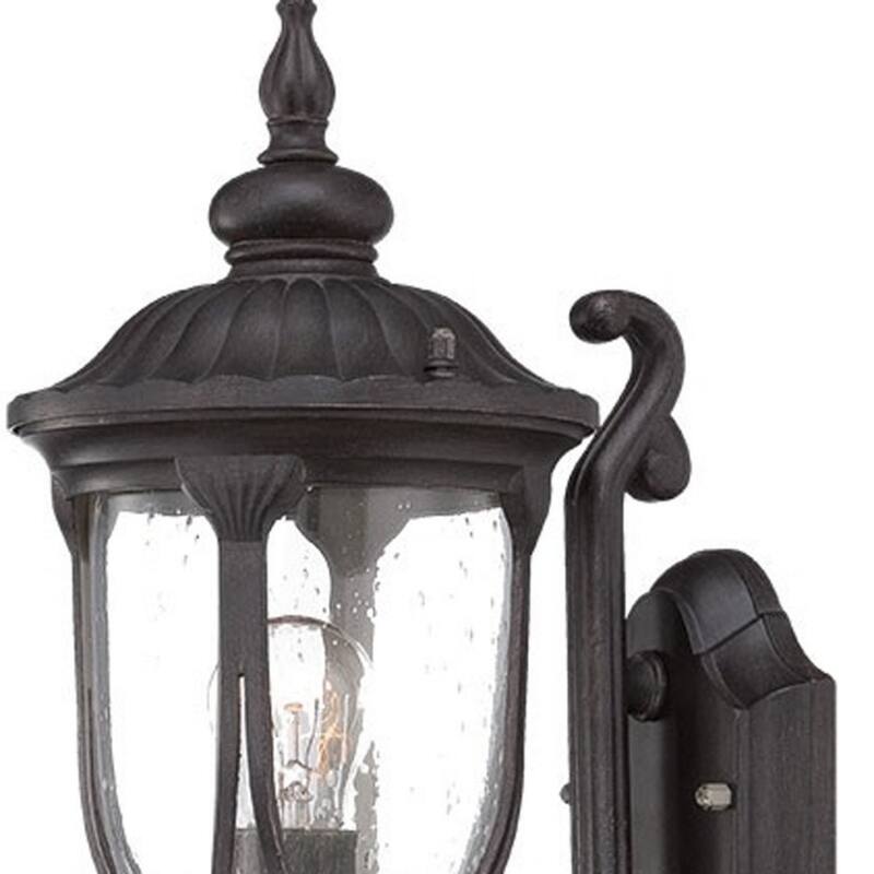 Black Aluminum Outdoor Wall Light with Seeded Glass Flush Mount - 9” x 6.75” x 16.5” (D x W x H)
