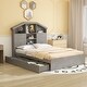 preview thumbnail 57 of 69, Wooden platform bed with house shaped storage headboard and drawers
