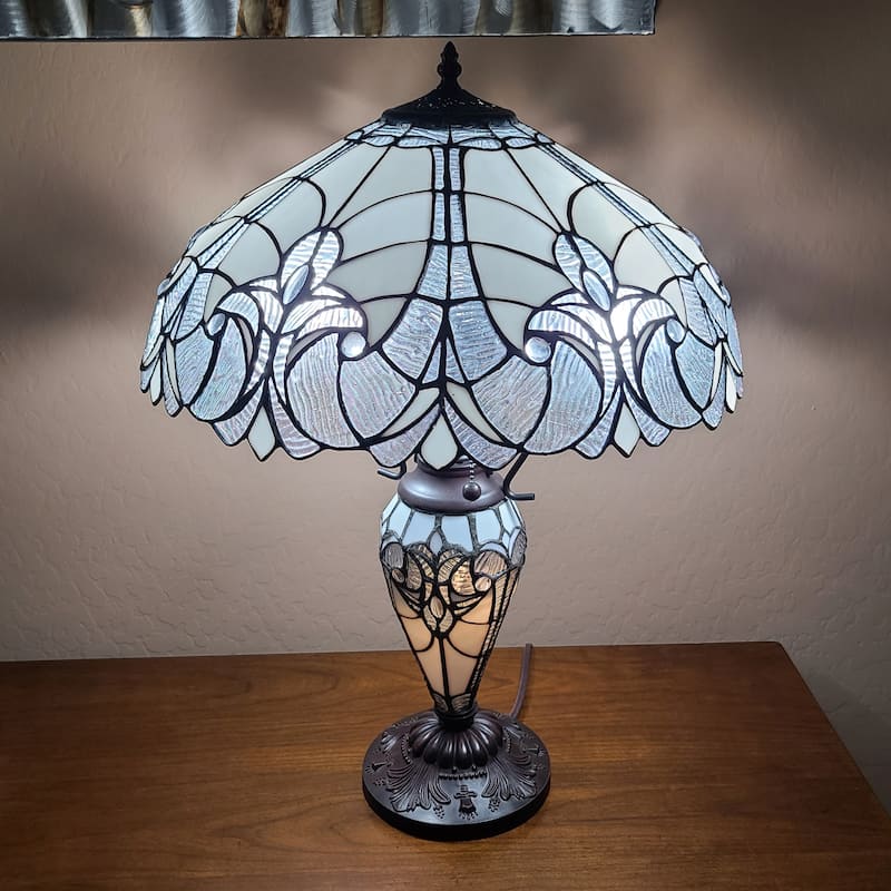 Tiffany Style White Floral Double Lit Table Lamp Amora Lighting