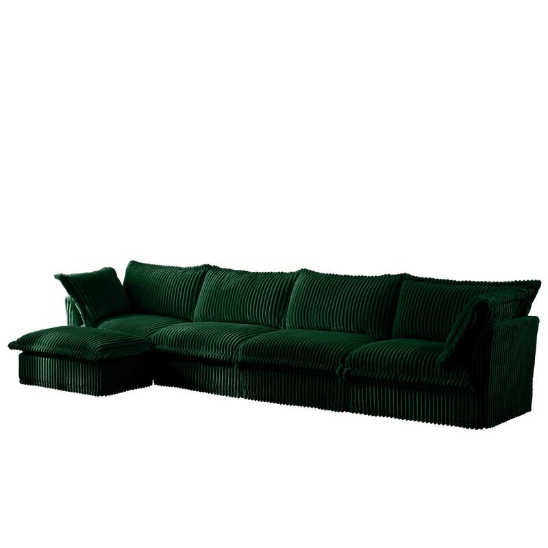156" Corduroy Modular Sectional Sofa w/ Removable Slipcovers, Ottoman