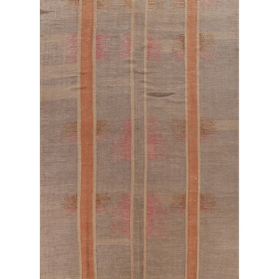 Hand Woven Oriental 100% Jute Carpet Modern Stripe Brown Kilim Area Rug - 11' 7'' X 9' 2''