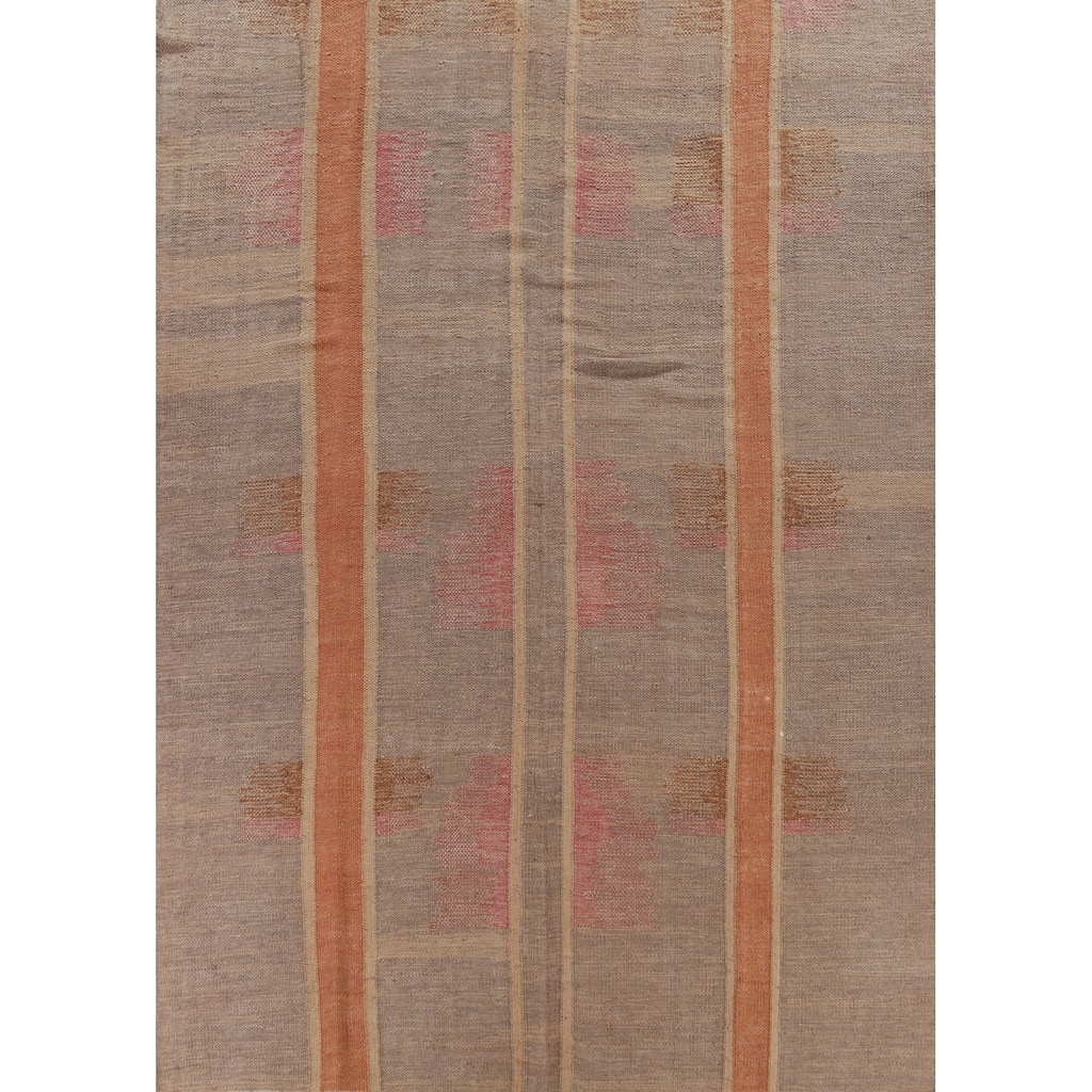 Hand Woven Oriental 100% Jute Carpet Modern Stripe Brown Kilim Area Rug - 11' 7'' X 9' 2''