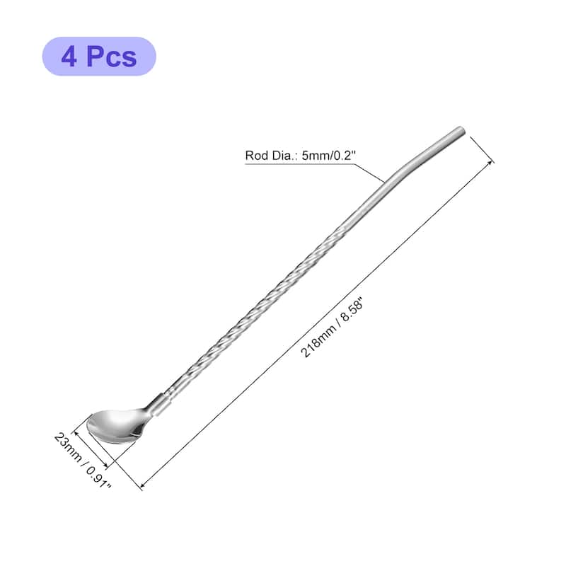 4Pcs 8.6" Stainless Steel Spoon Straws Reusable Twist Handle Spoon - Silver