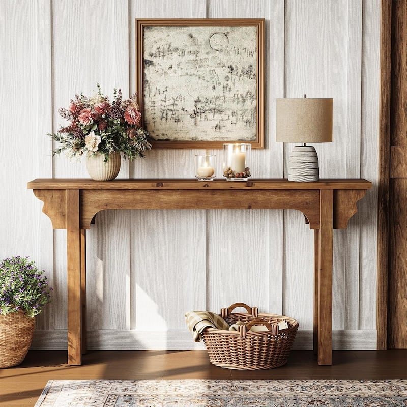 63" Solid Wood Console Table, Mid-Century Modern Entryway Table for Living Room, Entrance, Hallway, Foyer