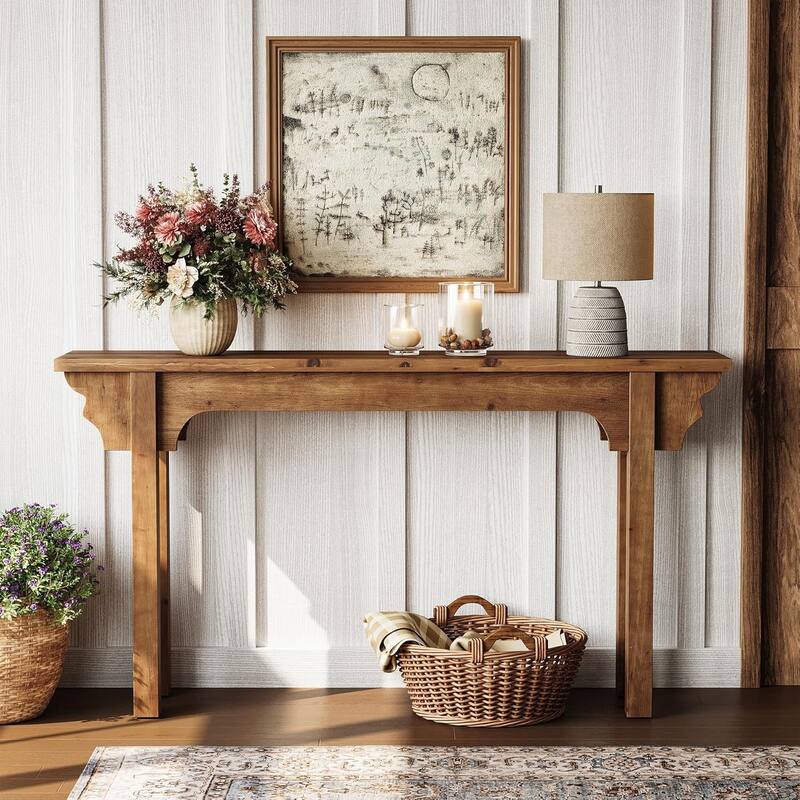 63" Solid Wood Entryway Table, Mid-Century Modern Console Table for Living Room, Entrance, Hallway, Foyer