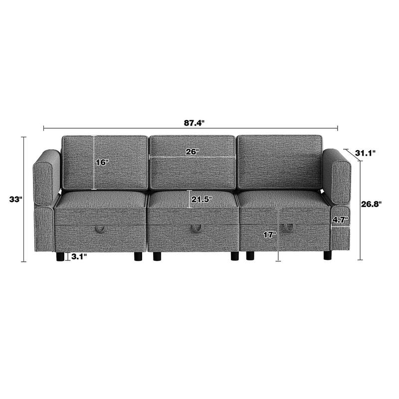 Aiden Modern Sectional Sofa with Storage Seats Upholstered Chenille Fabric