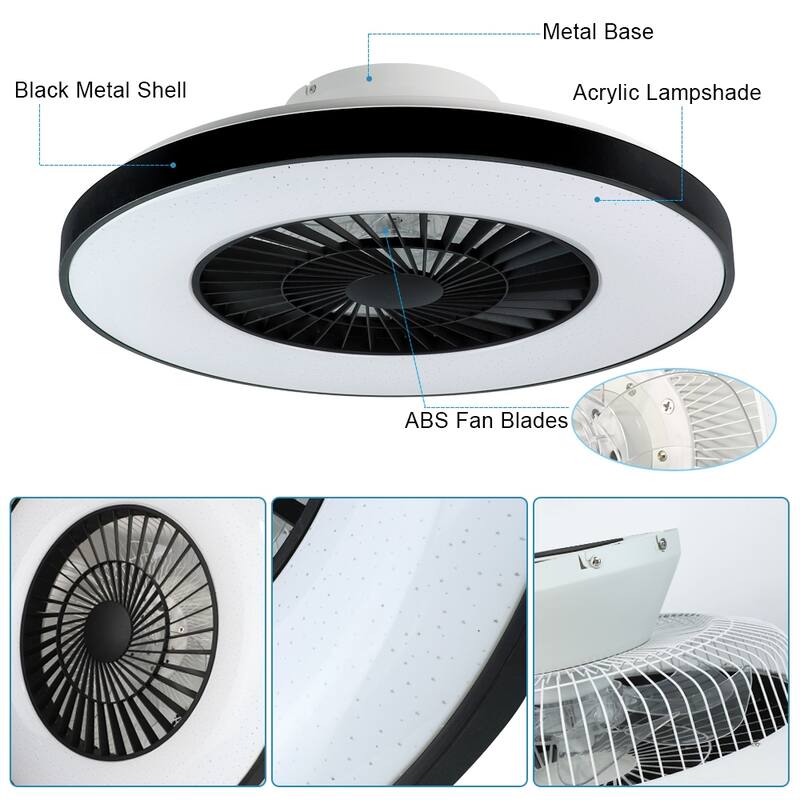23" Dimmable Ceiling Fan with Light Remote Flush Mounted