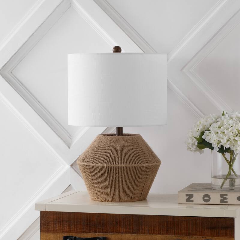 Theodore 21.75" Coastal Rustic Iron/Rope LED Table Lamp, Brown by JONATHAN Y