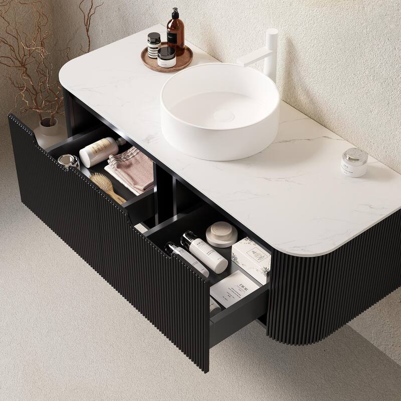 Wall Mounted Bathroom with White Round Ceramic Basin and Drawer
