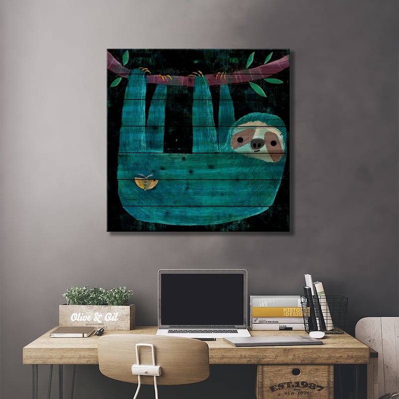 Sloth And The Moth Print On Wood by Gareth Lucas - Multi-Color
