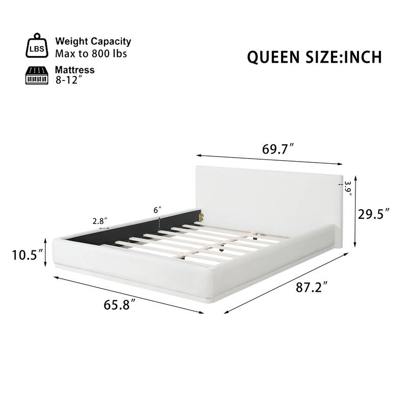 Queen/King Size Upholstered Bed Frame - Soft Fabric Platform Bed, Noise Free & No Box Spring Needed