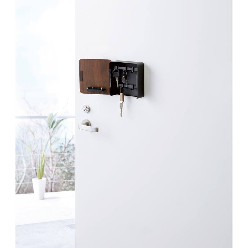 Yamazaki Home Magnetic Key Cabinet, Steel and Wood, Holds 2.2 lbs - L 2.24 x W 6.22 x H 6.22 inches