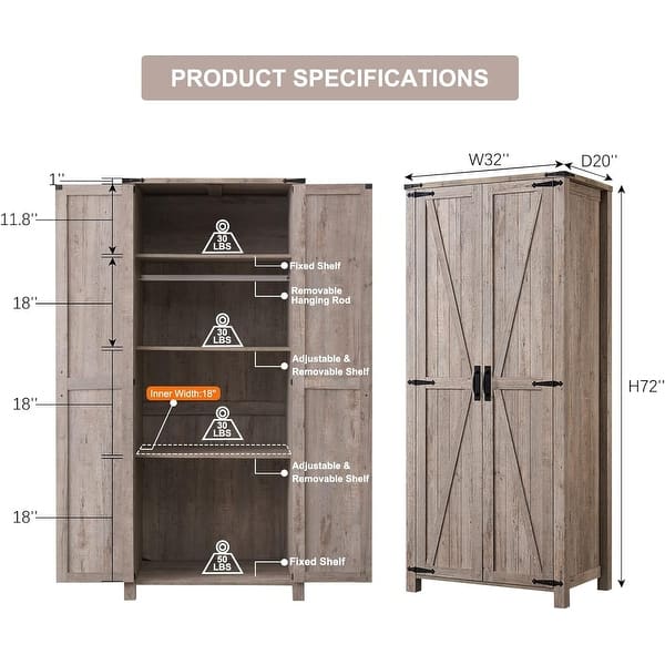 dimension image slide 2 of 4, Farmhouse Storage Cabinet, Armoire, Rustic Pantry, Versatile Storage
