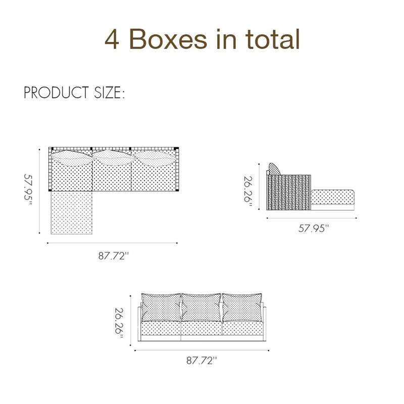 PURPLE LEAF Sanori Sectional Sofa Patio Conversation Set with Grey Ottoman and Cushion for Poolside Graden Couch