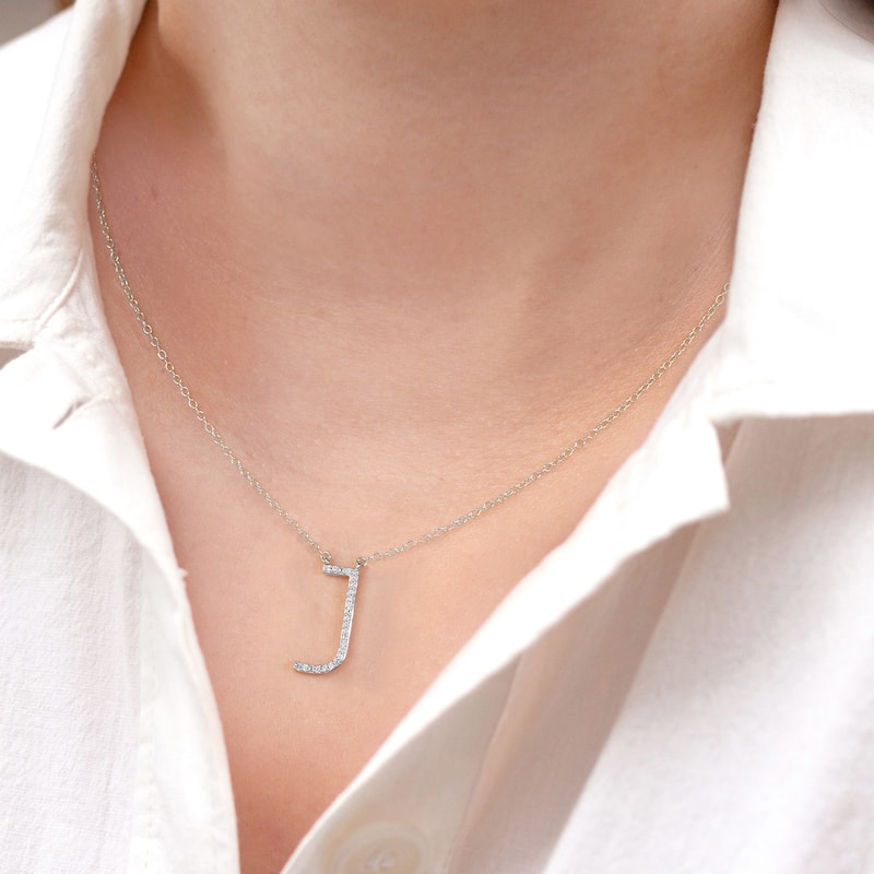 1/20ct TDW Diamond Classic Initial Pendant Necklace in Silver for Women