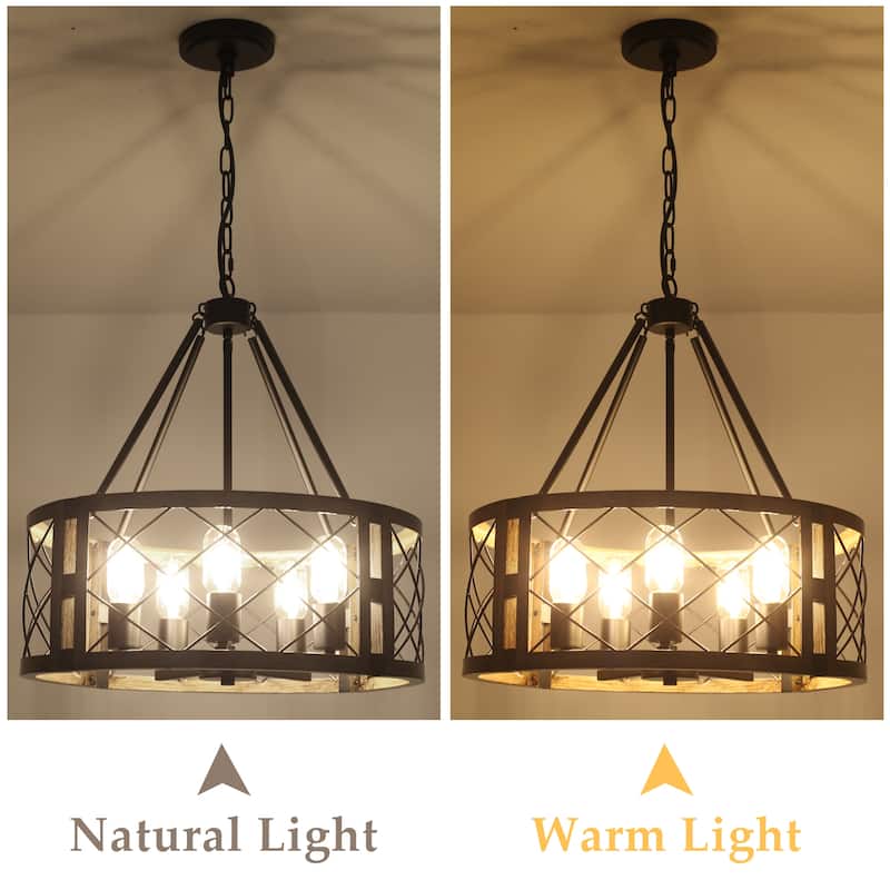 5-Light Rustic Drum Chandelier for Living Room Kitchen with No Bulbs Included