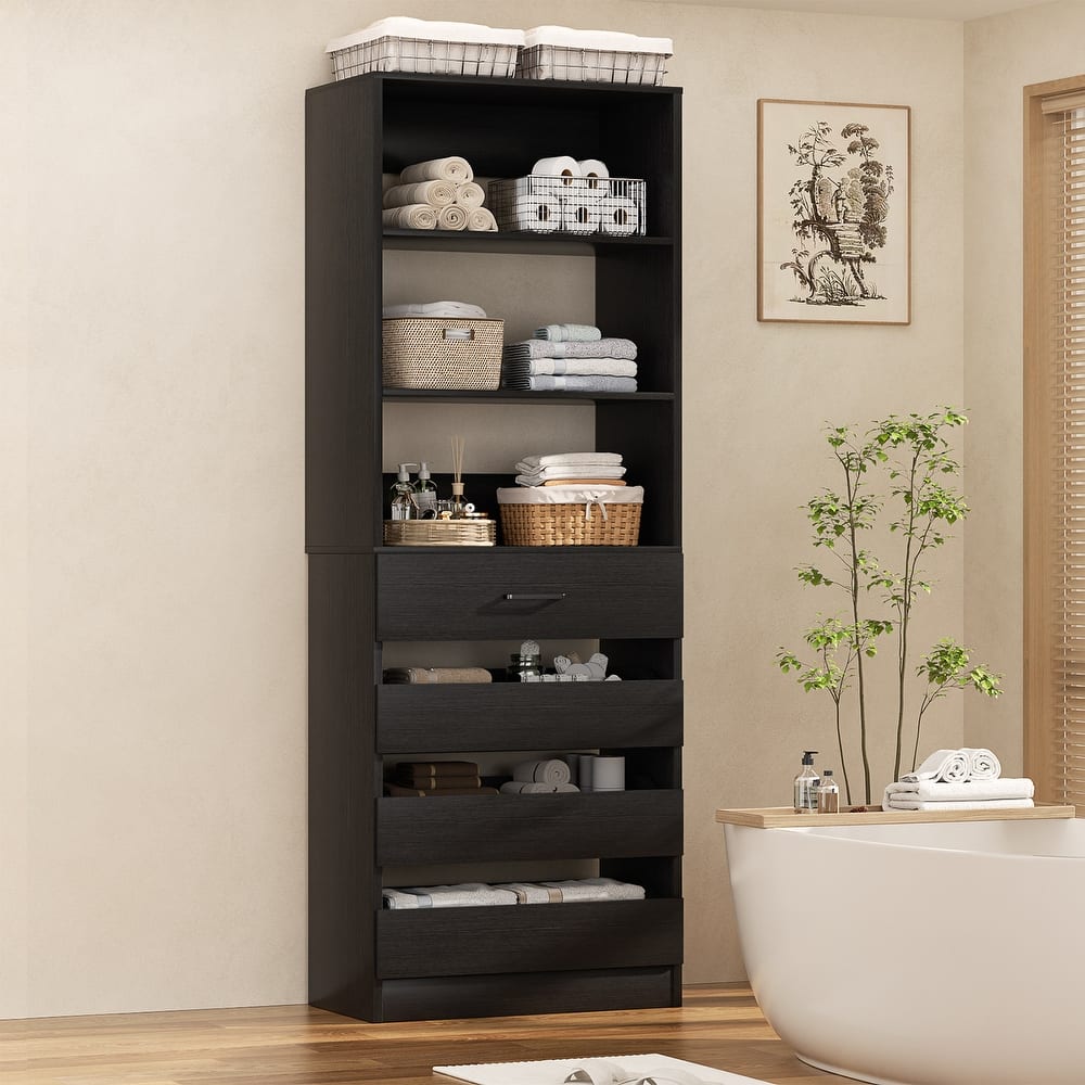 21.3'' W Closet System with 4 Wooden Drawers, 1.78FT Walk-in Closet Organizer Wardrobe with Adjustable Open Shelves