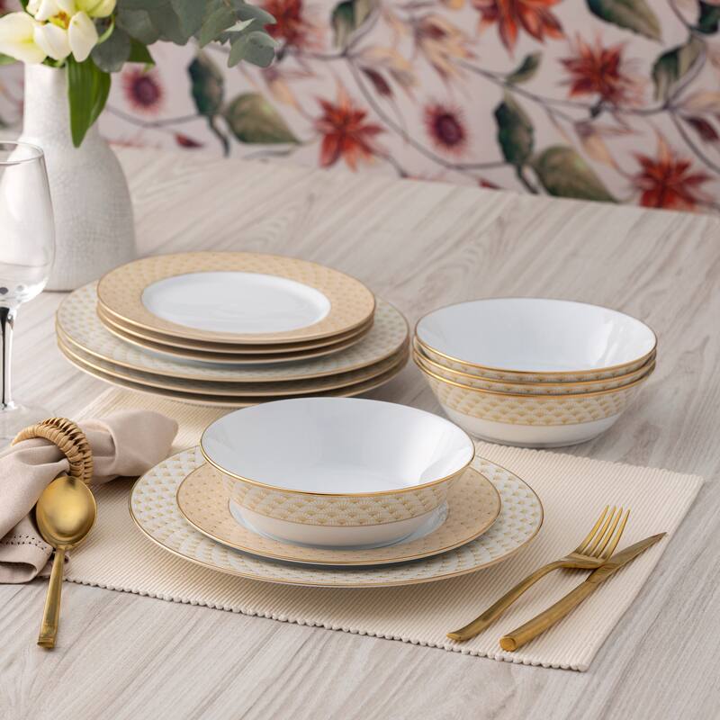 Trocadero Gold 12-Piece Dinnerware Set, Service For 4