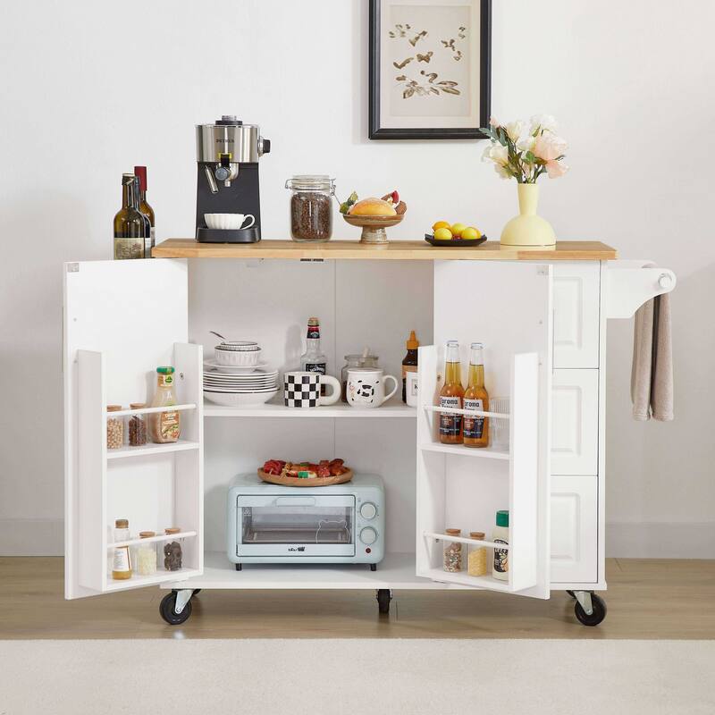 Rolling Kitchen Cart with 3 Drawers, Shelves, and Locking Casters - Multipurpose Bar Cart and Coffee Station