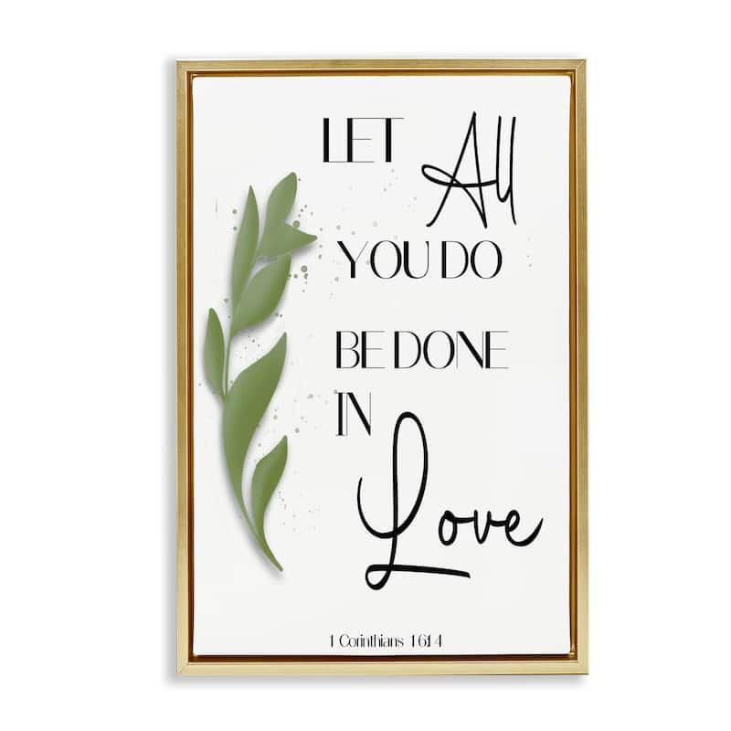 Stupell Done In Love Proverb Framed Floater Canvas Wall Art Design By Amber Clarkson - 17 x 25 - Gold