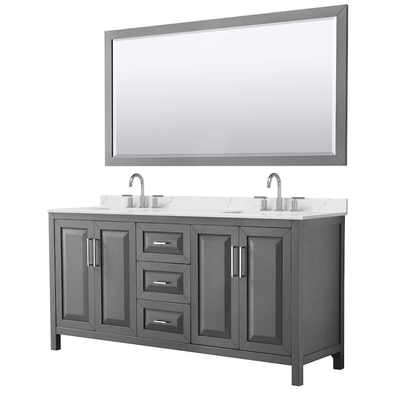 Wyndham Collection WCV252572D-QTZ-US3M70 Daria 72" Free Standing - Dark Gray / Giotto Quartz Top / Polished Chrome